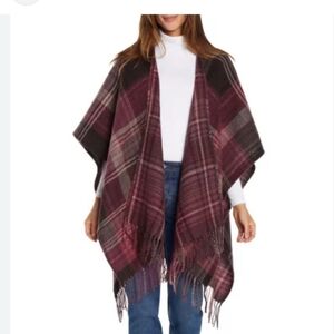 Woolrich Burgundy Poncho with Fringe